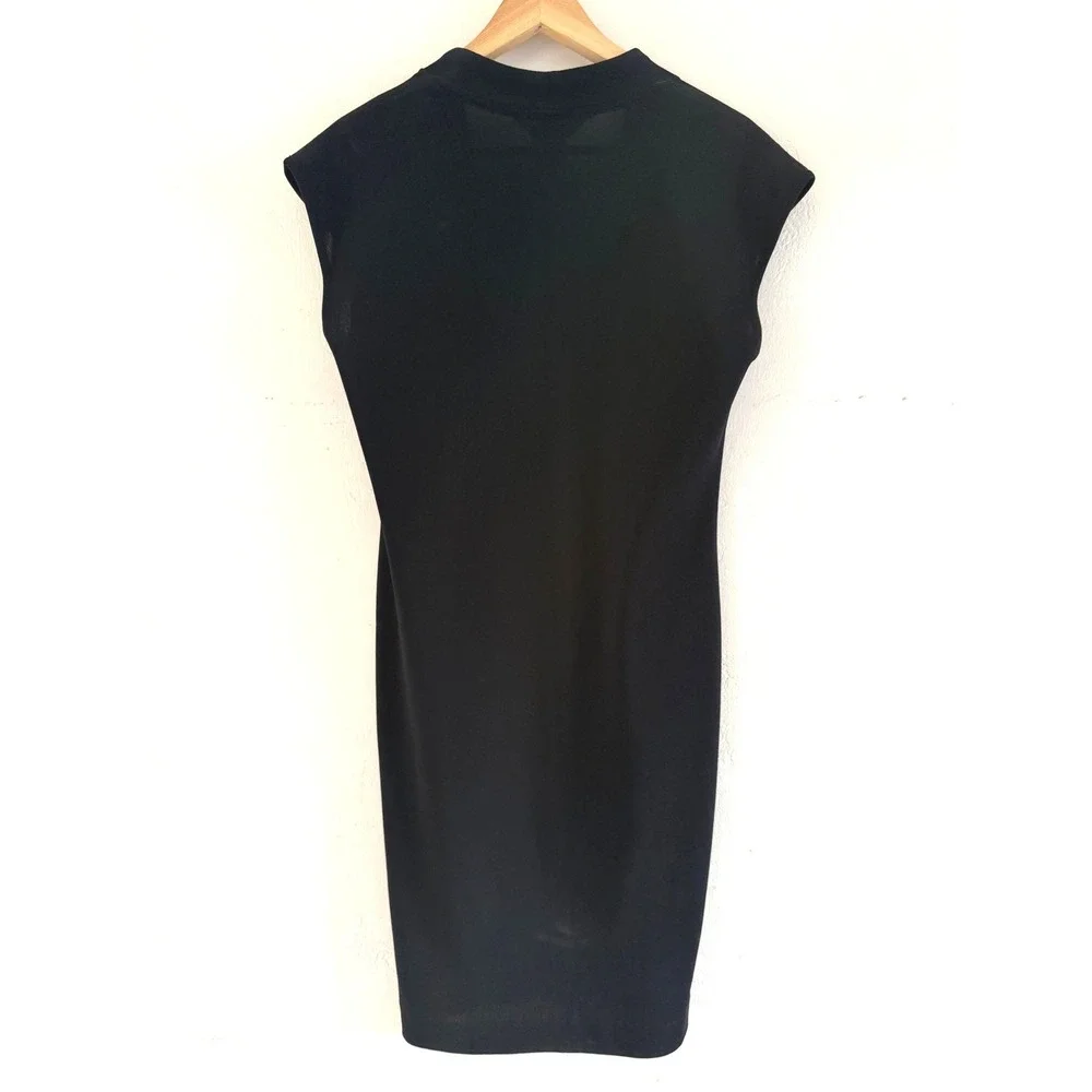Misook Black Knit Sheath Dress Womens Small V-Neck Sleeveless Cap Sleeve Acrylic